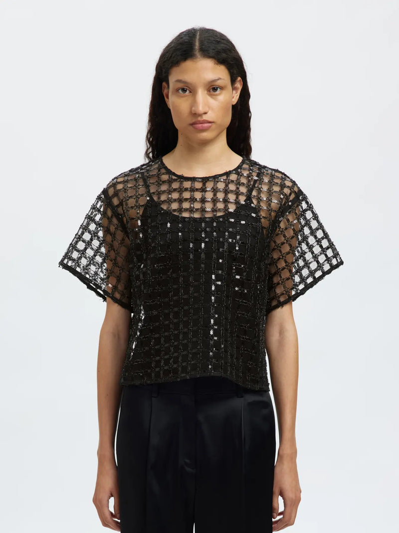 SLFLAREN SS CROPPED SEQUINS TOP