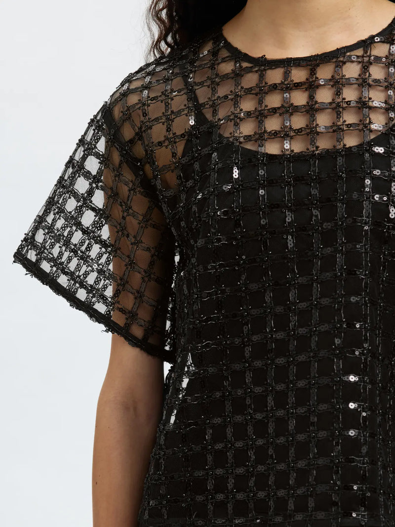 SLFLAREN SS CROPPED SEQUINS TOP