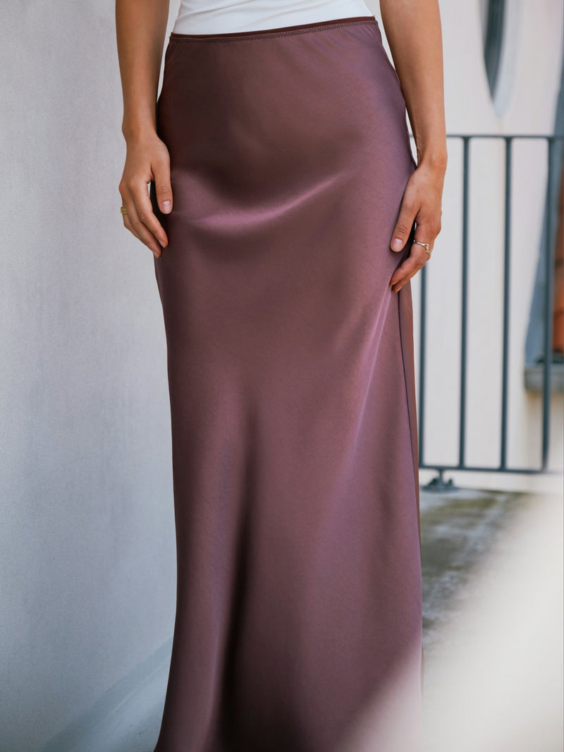 Vicky Heavy Sateen Skirt - Dark Rose