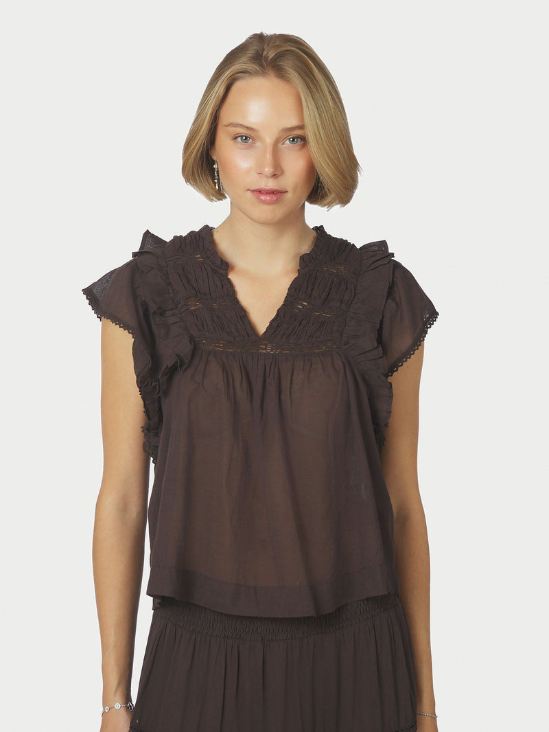 Jayla S Voile Top - Dark Brown