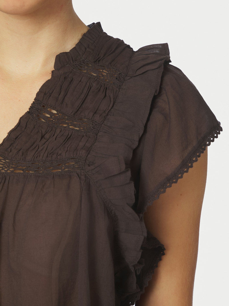 Jayla S Voile Top - Dark Brown