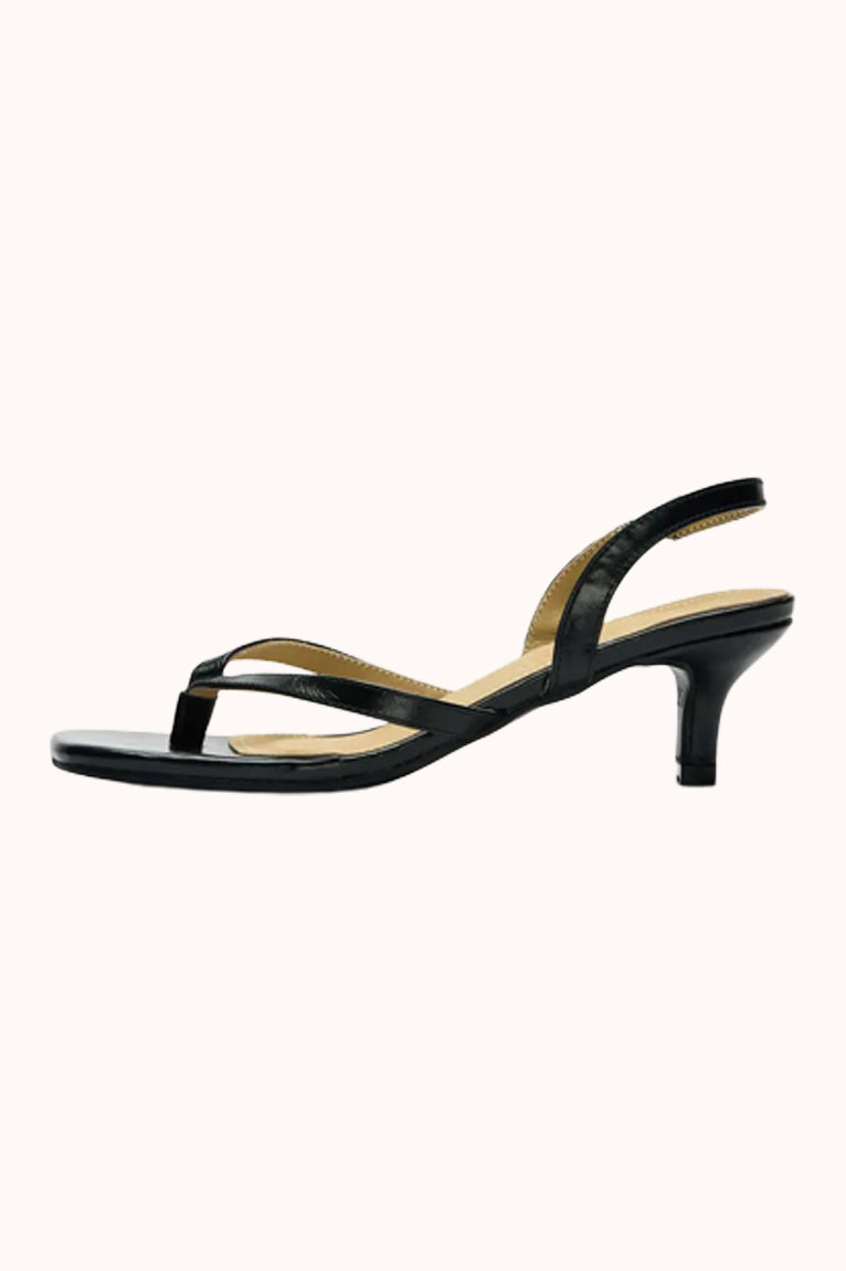 SLFELLA LEATHER HEEL SANDAL - Zwart