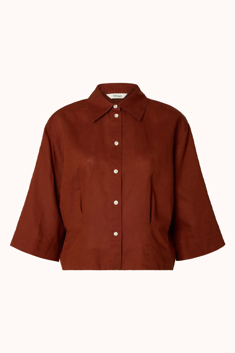 SLFCLEO REGULAR 3/4 CROPPED SHIRT B - CHERRY