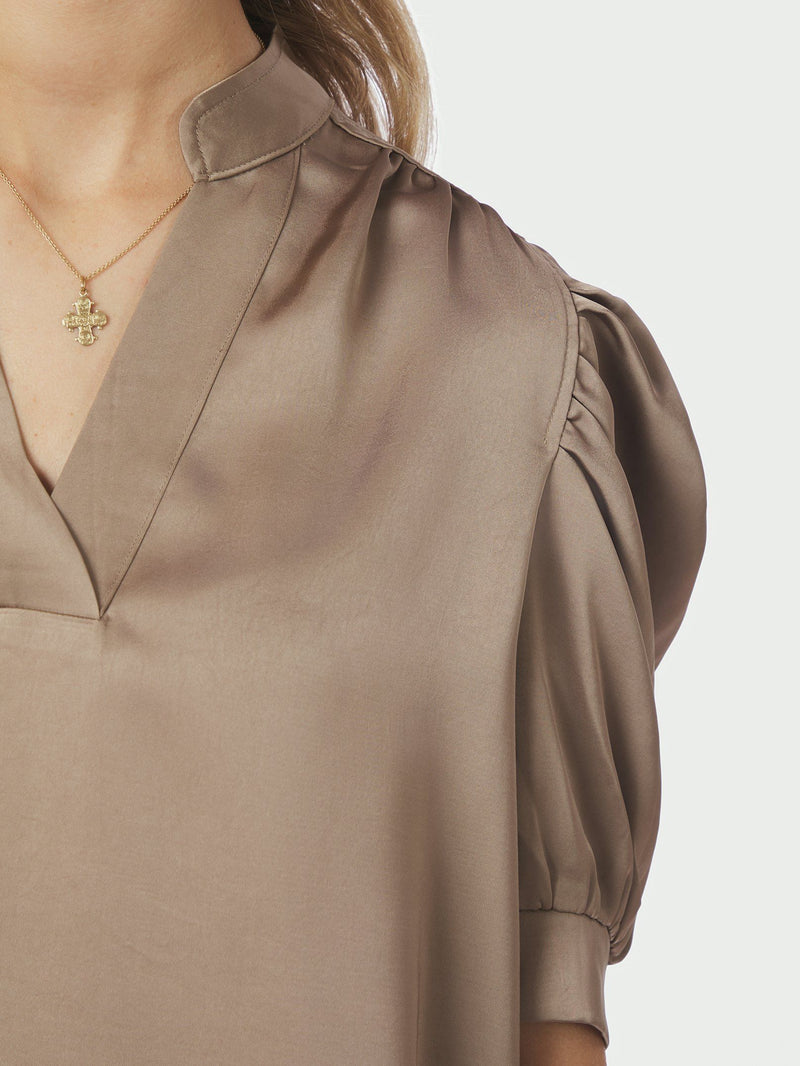 Roella Heavy Sateen Blouse  - Dark Taupe