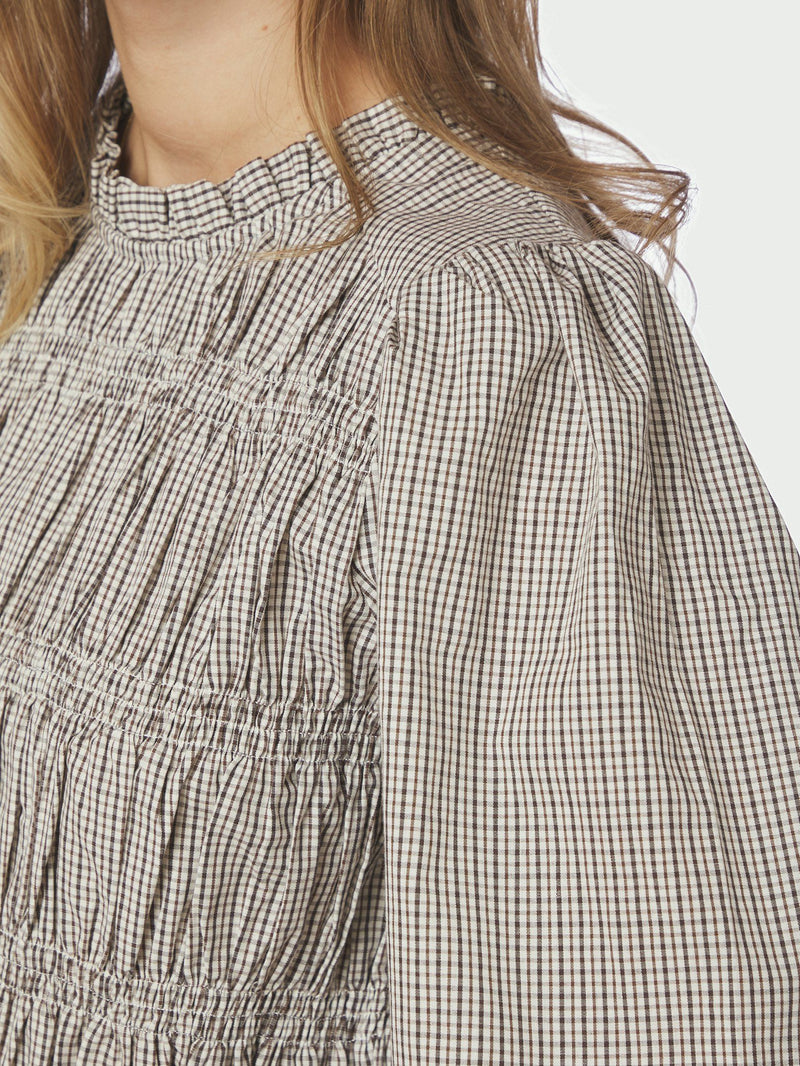 Marcia Check Blouse - Dusty Brown