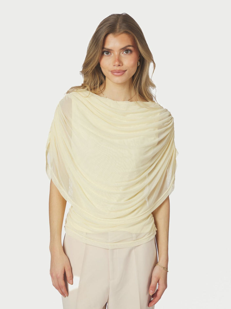 167205 Cottuna Drapy Mesh Top - Geel