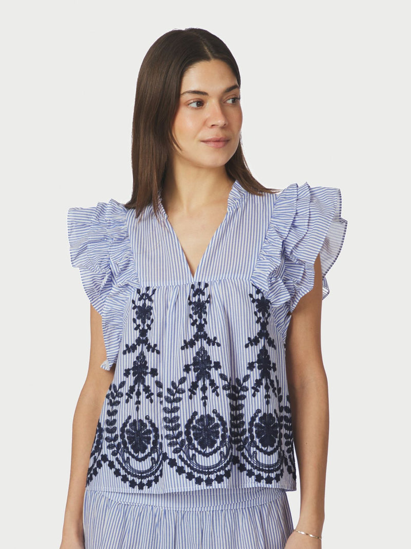Jayla Embroidery Top - Blauw