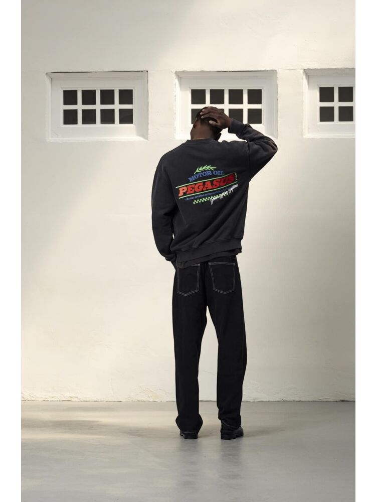 MOTOR OIL BLACK CREWNECK - Zwart