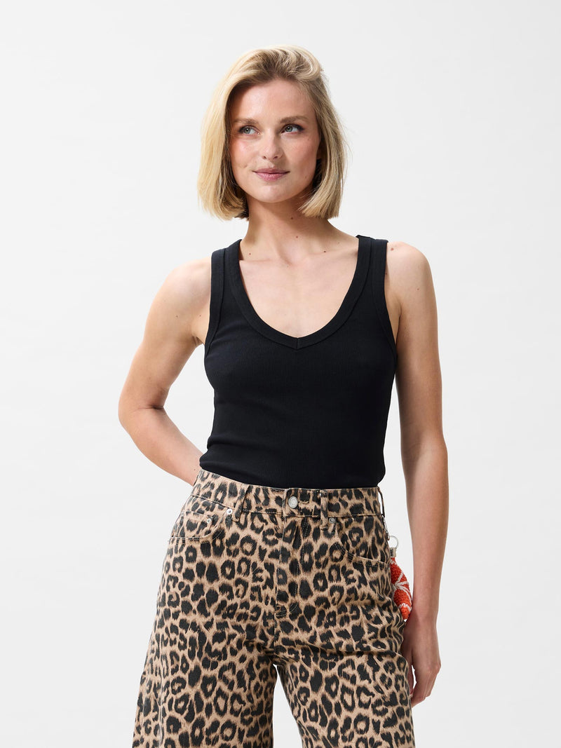 Vneck rib singlet - Zwart