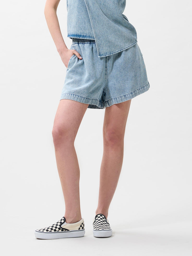 Pull on denim shorts - Light Blue