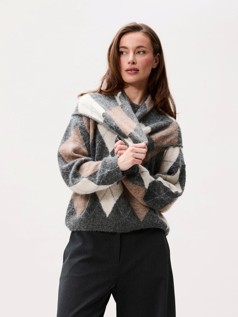 Triangle argyle scarf - Dark grey melange