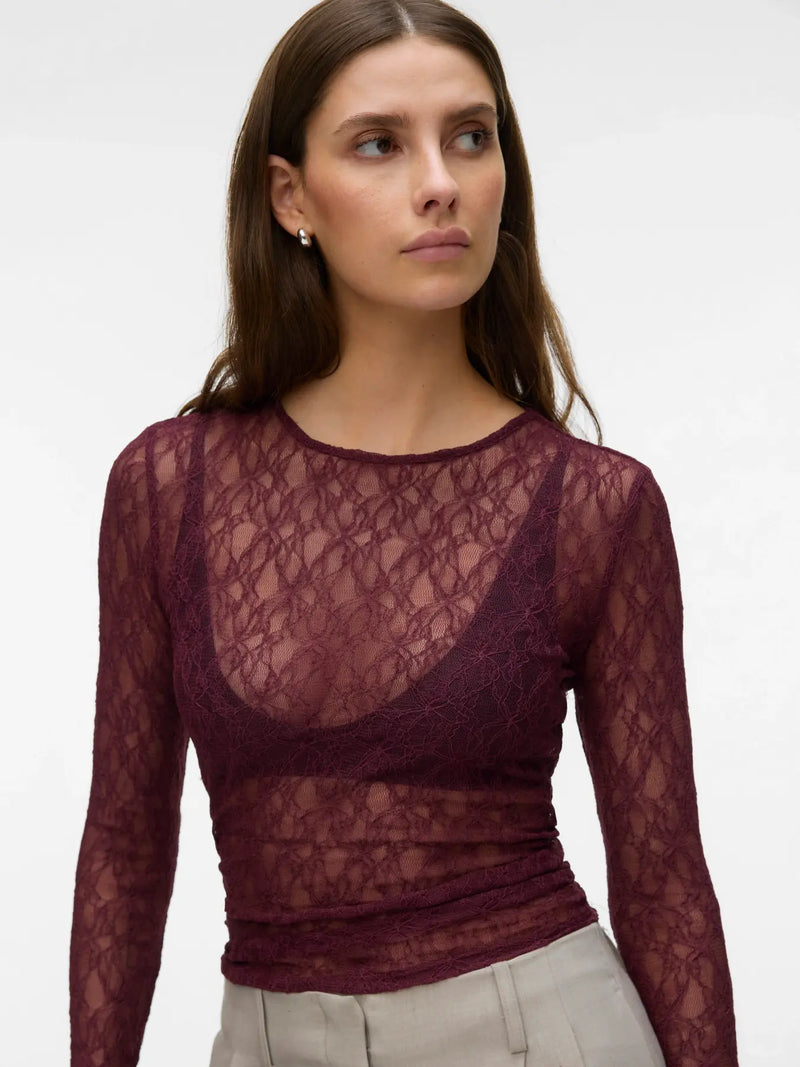 AWTESSY LS O-NECK LACE TOP NOOS