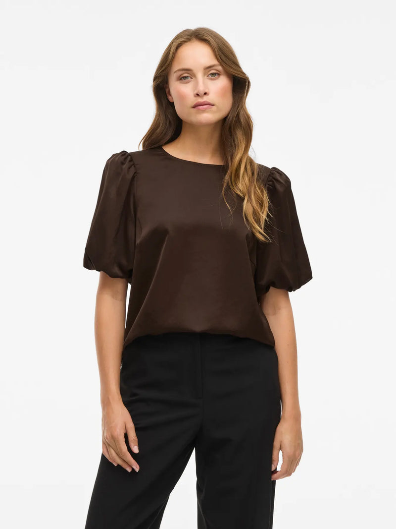 VIELLETTE 2/4 SATIN PUFF TOP - Coffee bean