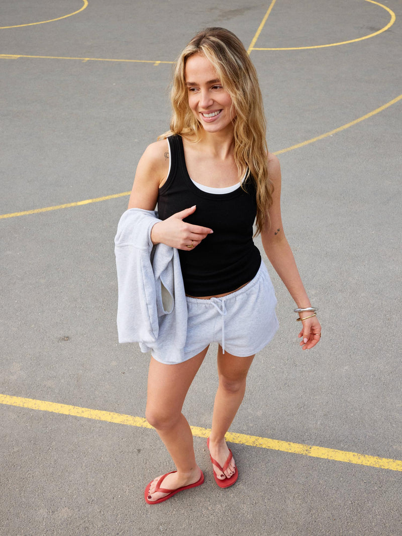 Scoop neck rib singlet - Zwart