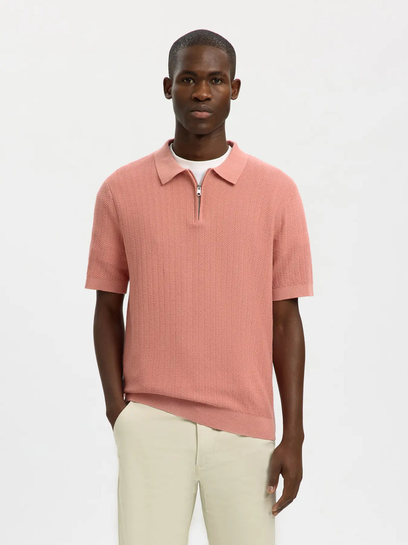 SLHCRAN SS KNIT STRUCTURE ZIP POLO