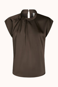 Fleur Drapy Satin Blous - Dark Brown