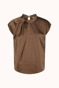 Fleur Drapy Satin Blous - Dusty Brown