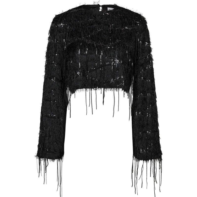 Sequin Fringe Blouse - Zwart