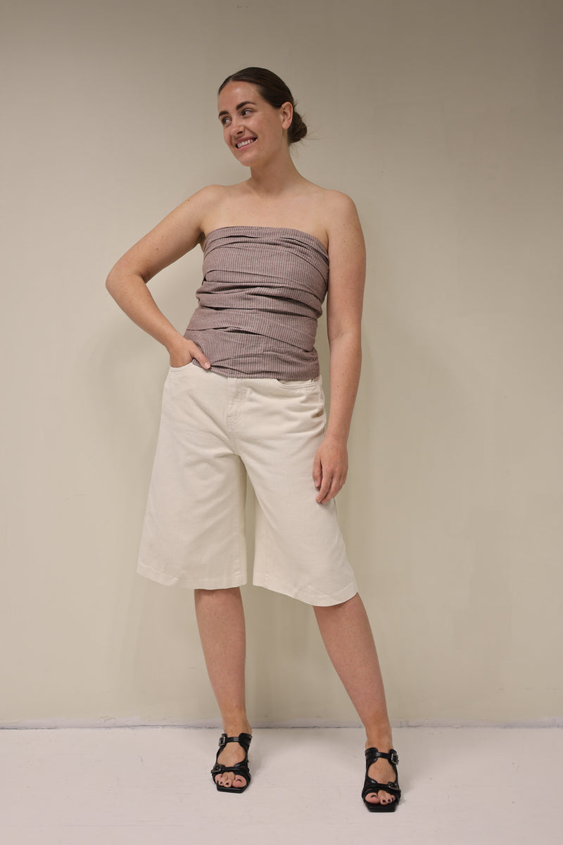 JihoCC Stripe Tube Top - Bruin