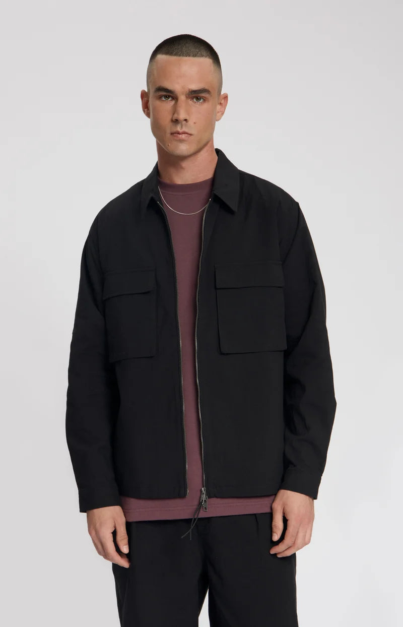 SKALD STRUCTURED COTTON SHIRT JACKET - BLACK