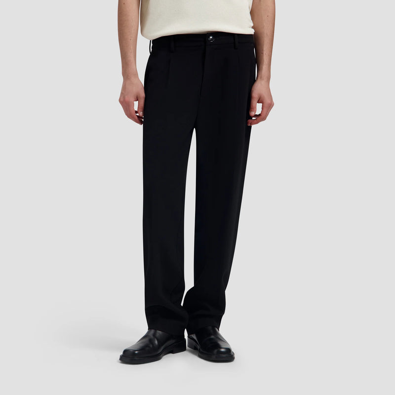 Regular Wool Pleated Pant Black