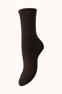 PCSEBBY GLITTER LONG SOCKS - HOT FUDGE