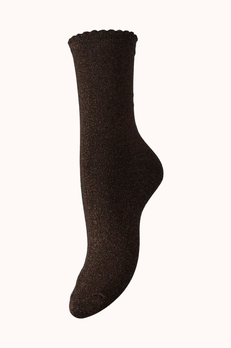 PCSEBBY GLITTER LONG SOCKS - HOT FUDGE