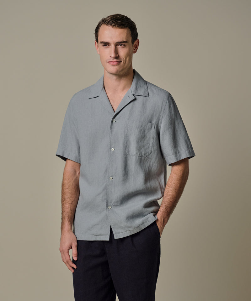 Blue linen camp shirt