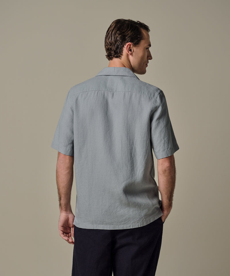 Blue linen camp shirt