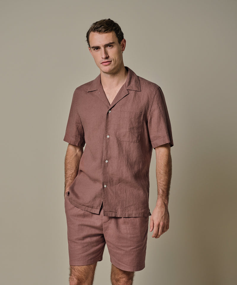 Red linen camp shirt