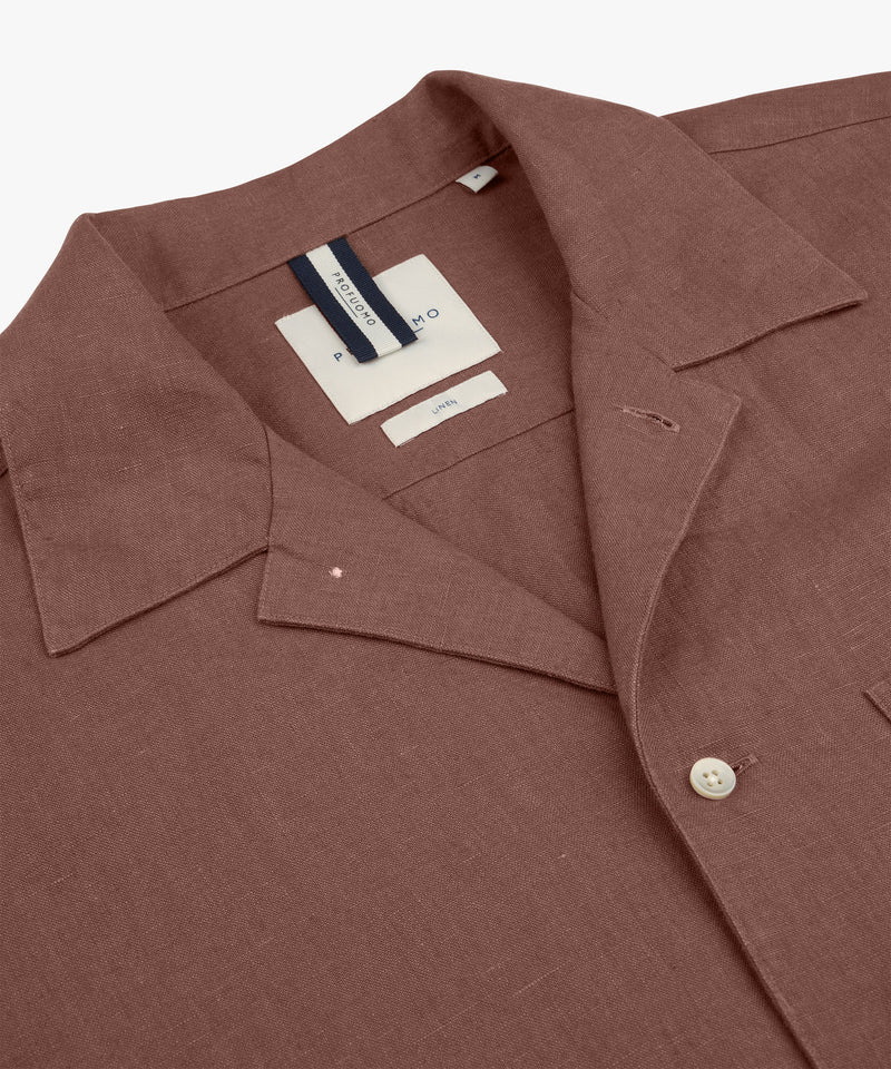 Red linen camp shirt