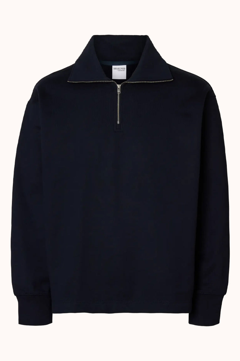 SLHRELAXARON LS HALF ZIP SWEAT; 100% Cotton - Organic
