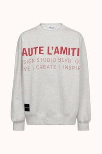 Studio Logo Sweat - Pearl Melange/Red