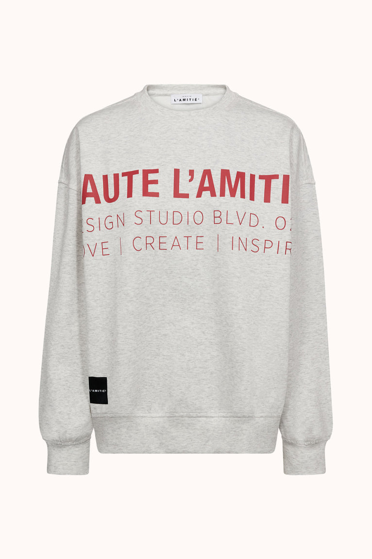 Studio Logo Sweat - Pearl Melange/Red