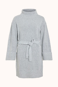 VIROLFIE L/S TIE BELT KNIT DRESS - LIGHT GREY MELANGE