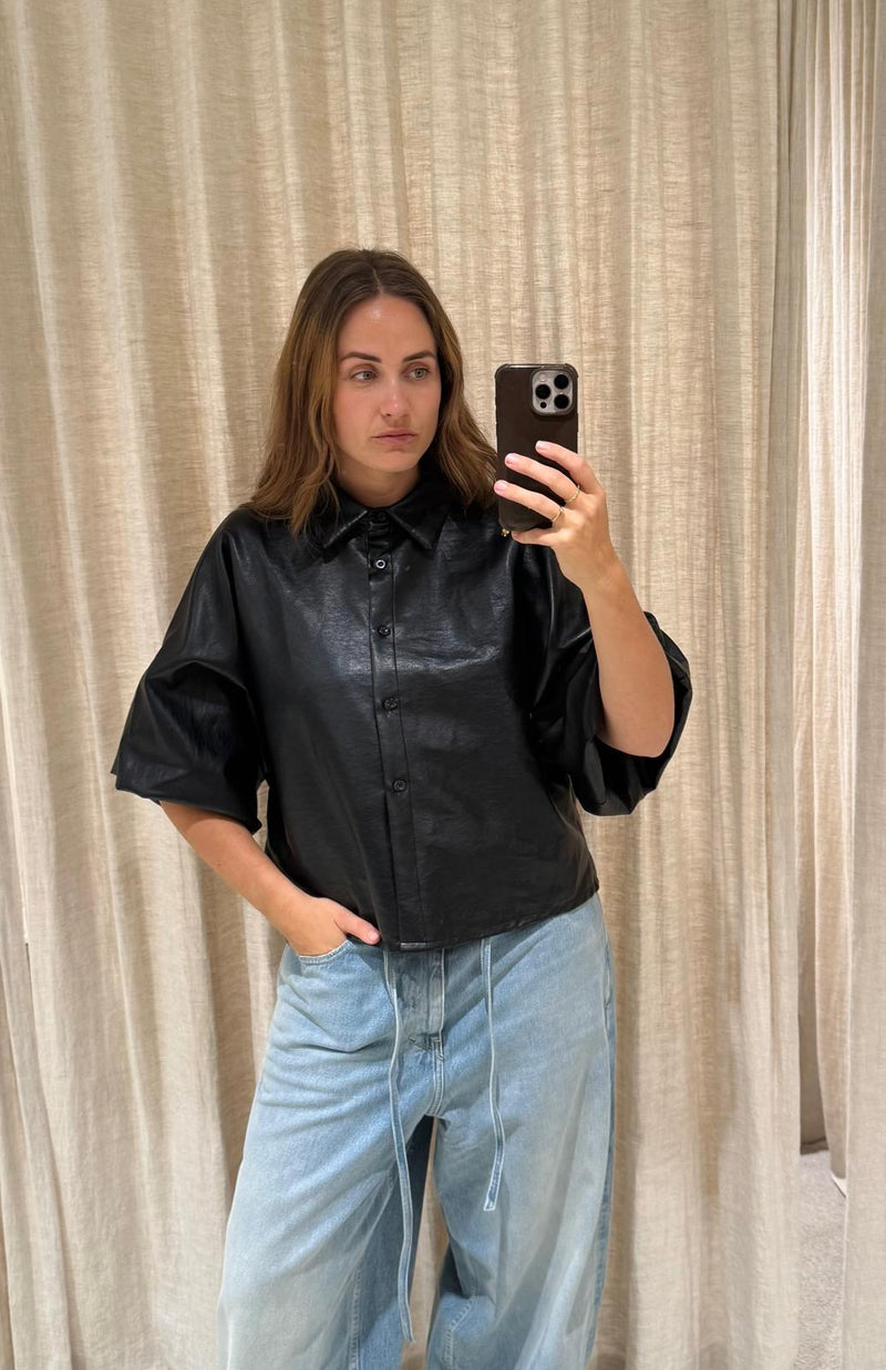 Ania PU blouse - Black
