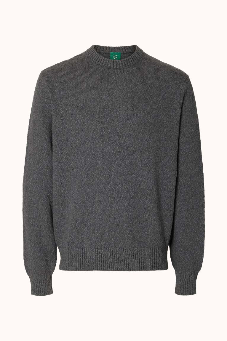ANRRAGI BOUCLE LS KNIT CREW NECK - Grey
