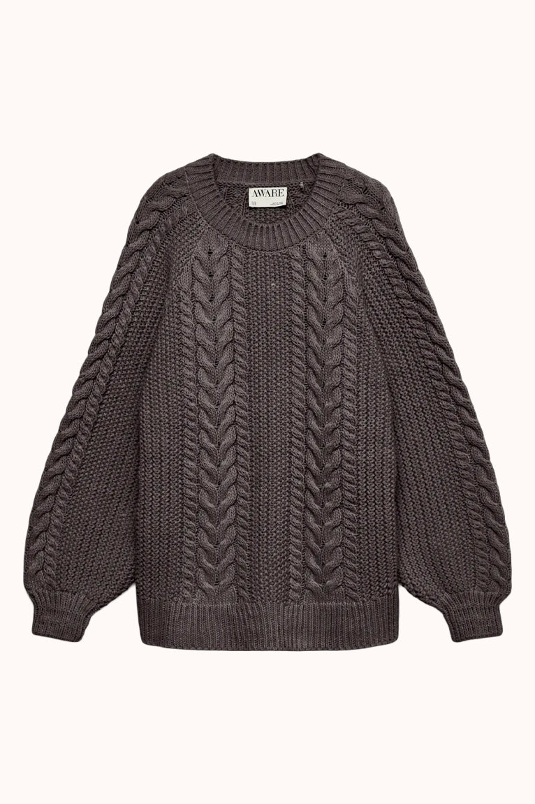 AWTOA LS O-NECK KNIT PULLOVER - Chocolate