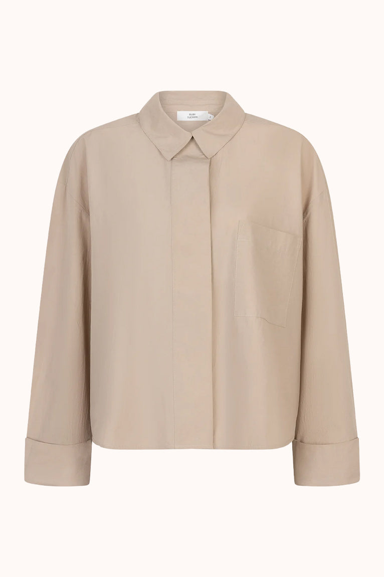 Imen dubbel manchet poplin blouse zand