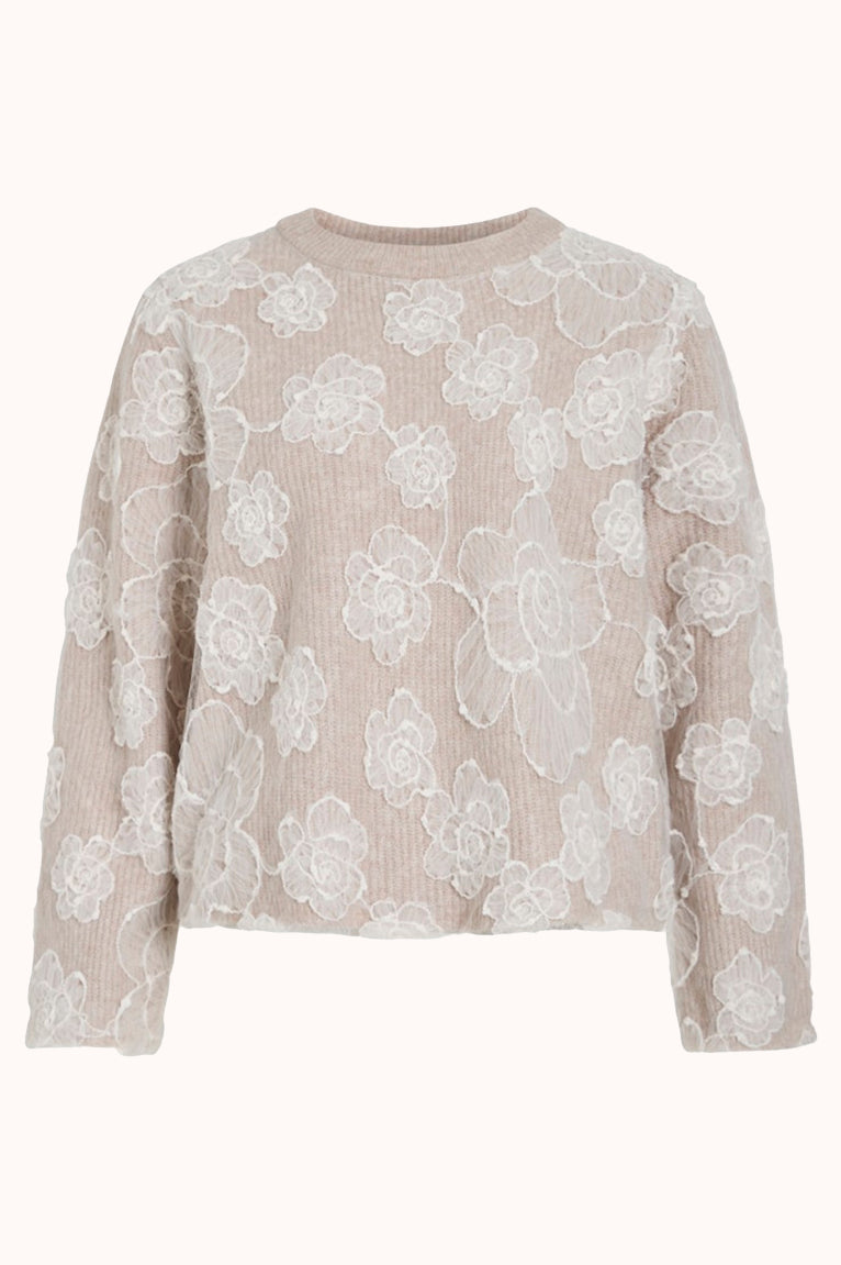 VIHAYDEN O-NECK L/S EMBROIDERY KNIT TOP