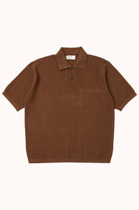 S/S KNIT POLO - Bruin