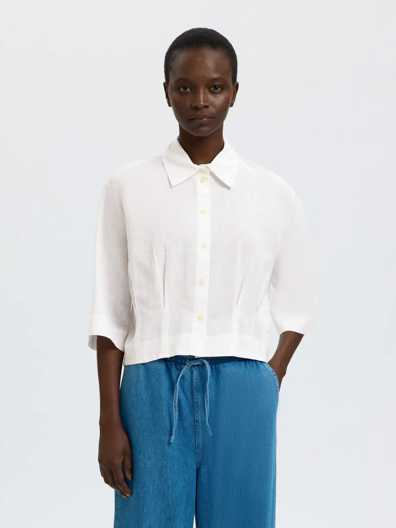 SLFCLEO REGULAR 3/4 CROPPED SHIRT B - Wit