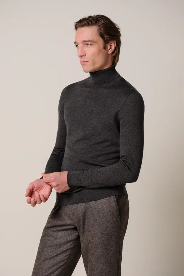 Donkerbruine merino rollneck