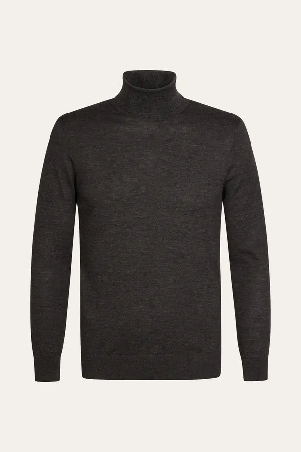 Donkerbruine merino rollneck
