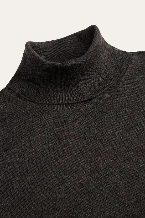 Donkerbruine merino rollneck