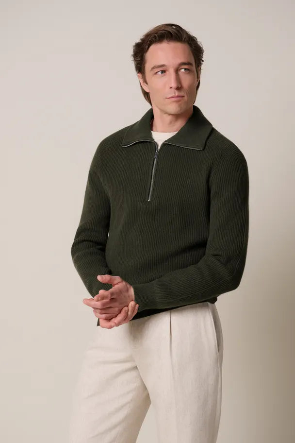 Donkergroene heavy wollen half zip