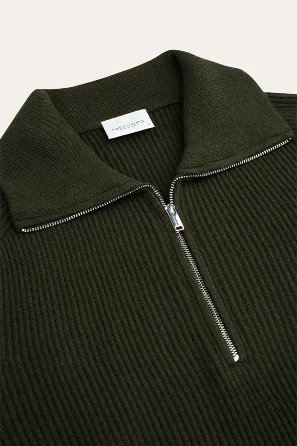 Donkergroene heavy wollen half zip