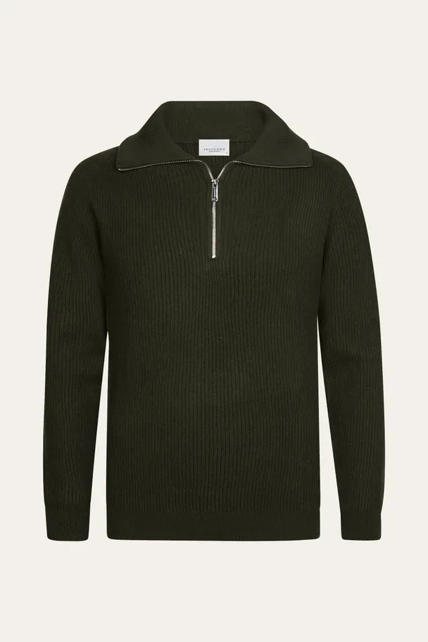 Donkergroene heavy wollen half zip