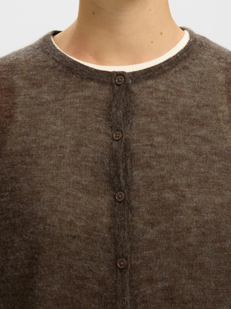 SLWSHIRLEY LS KNIT O-NECK CARDIGAN - CHOCOLATE CHIP