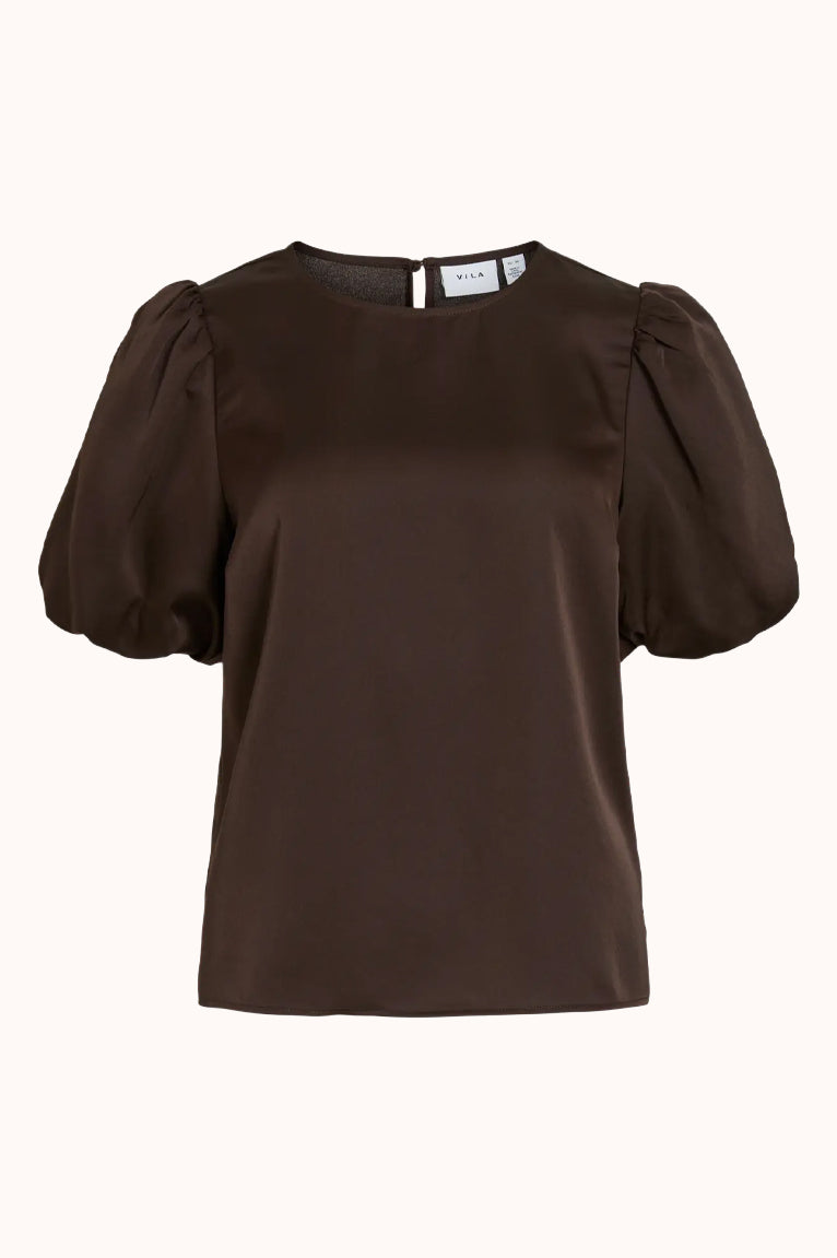VIELLETTE 2/4 SATIN PUFF TOP - Coffee bean